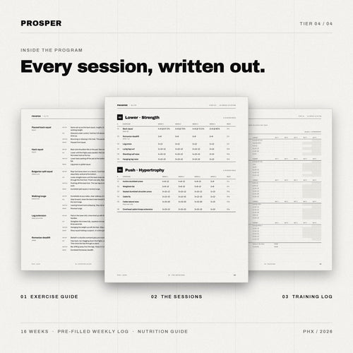 Inside PROSPER ELITE: exercise guide, written sessions and weekly training log